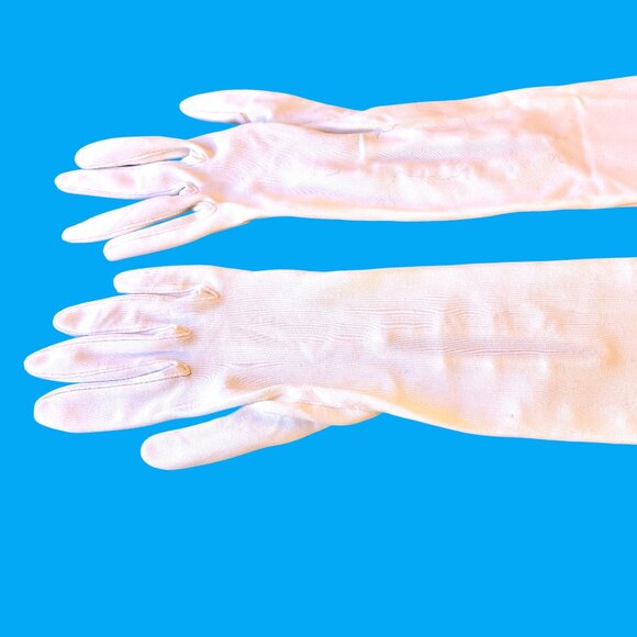 Vintage Opera Gloves White Nylon Stretch Long Formal Buttons 23" Long Size 8 - Picture 8 of 9